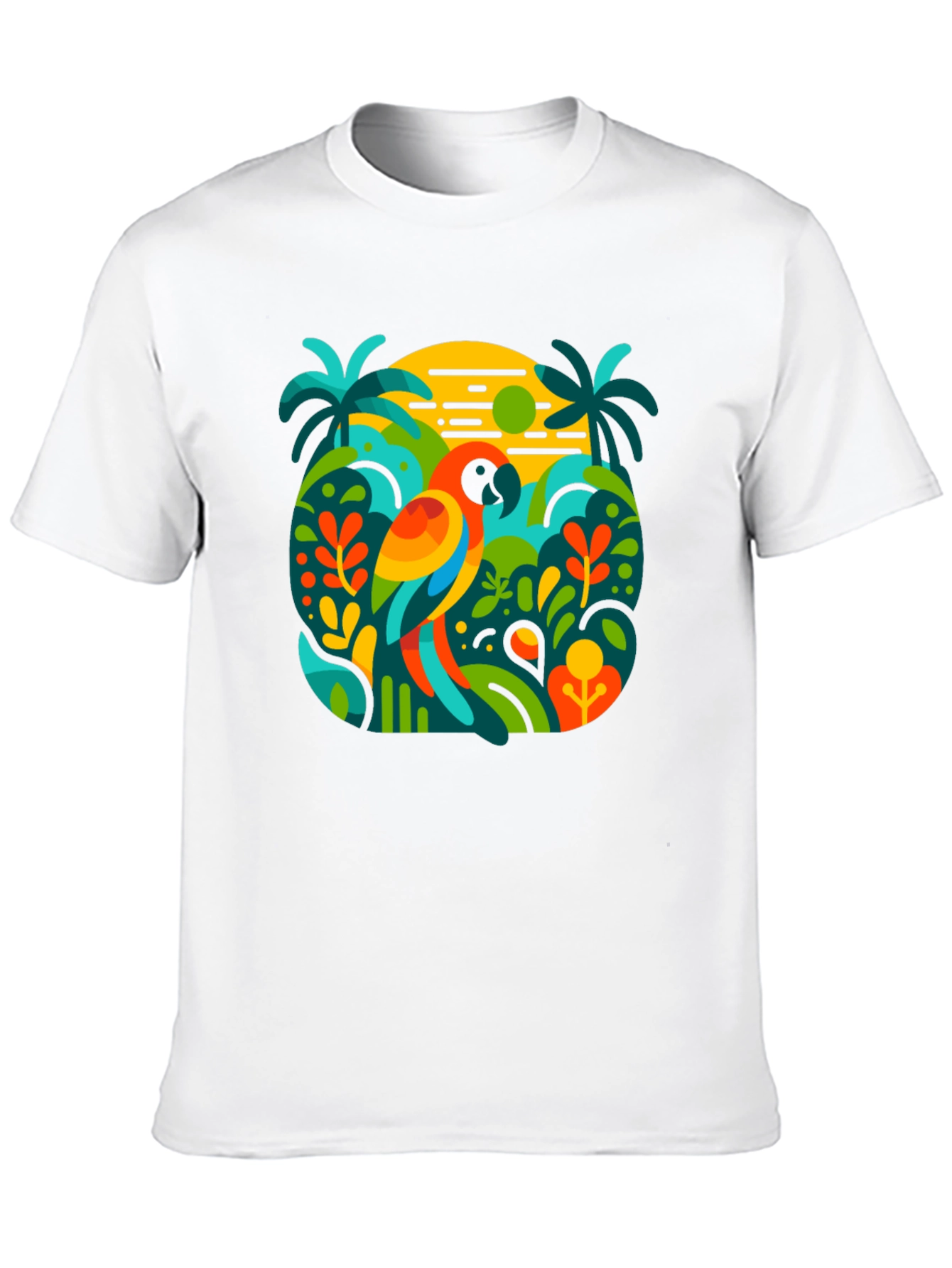 Camiseta Negra con Diseño Tropical de Loro