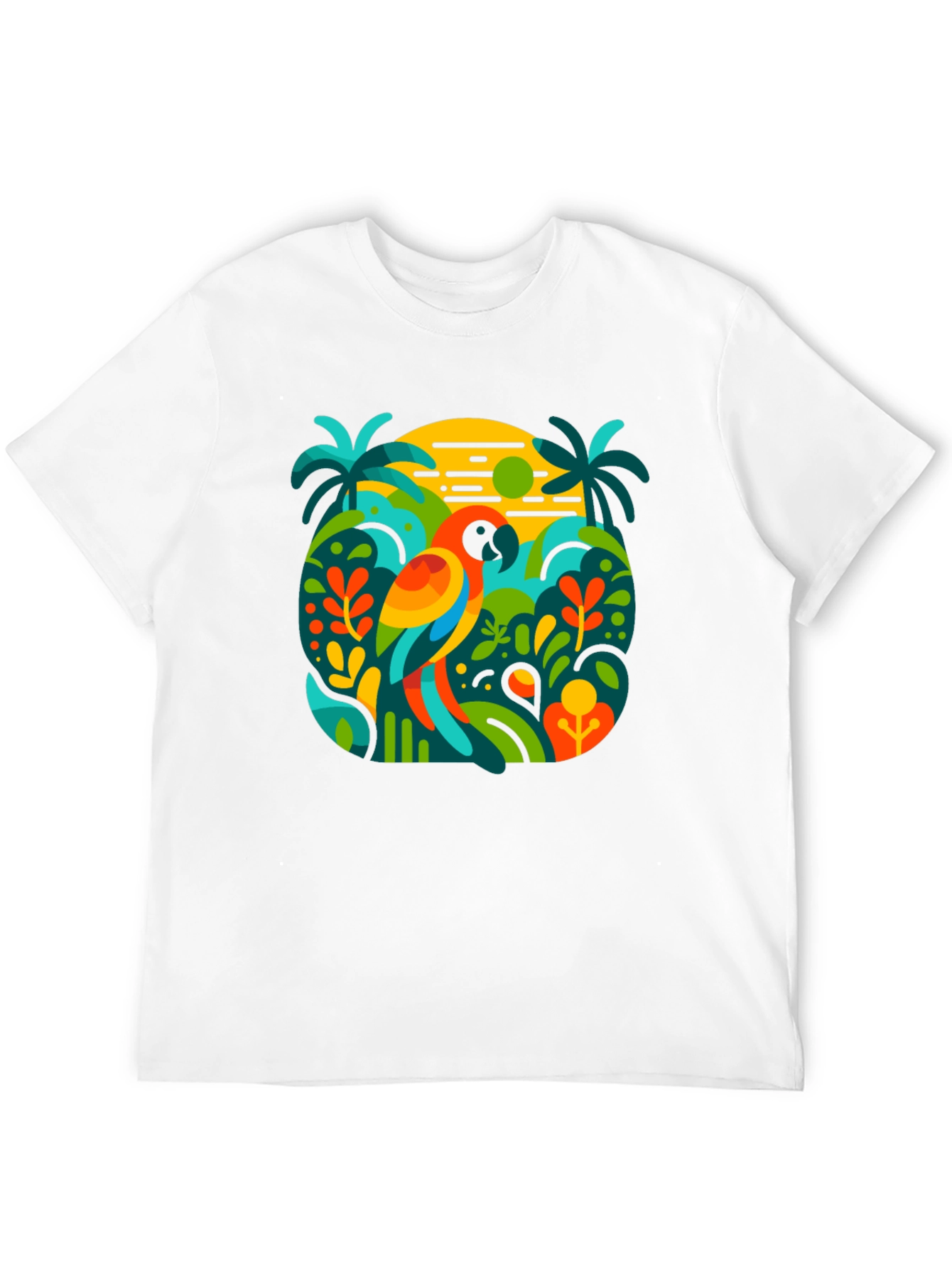 Camiseta Negra con Diseño Tropical de Loro