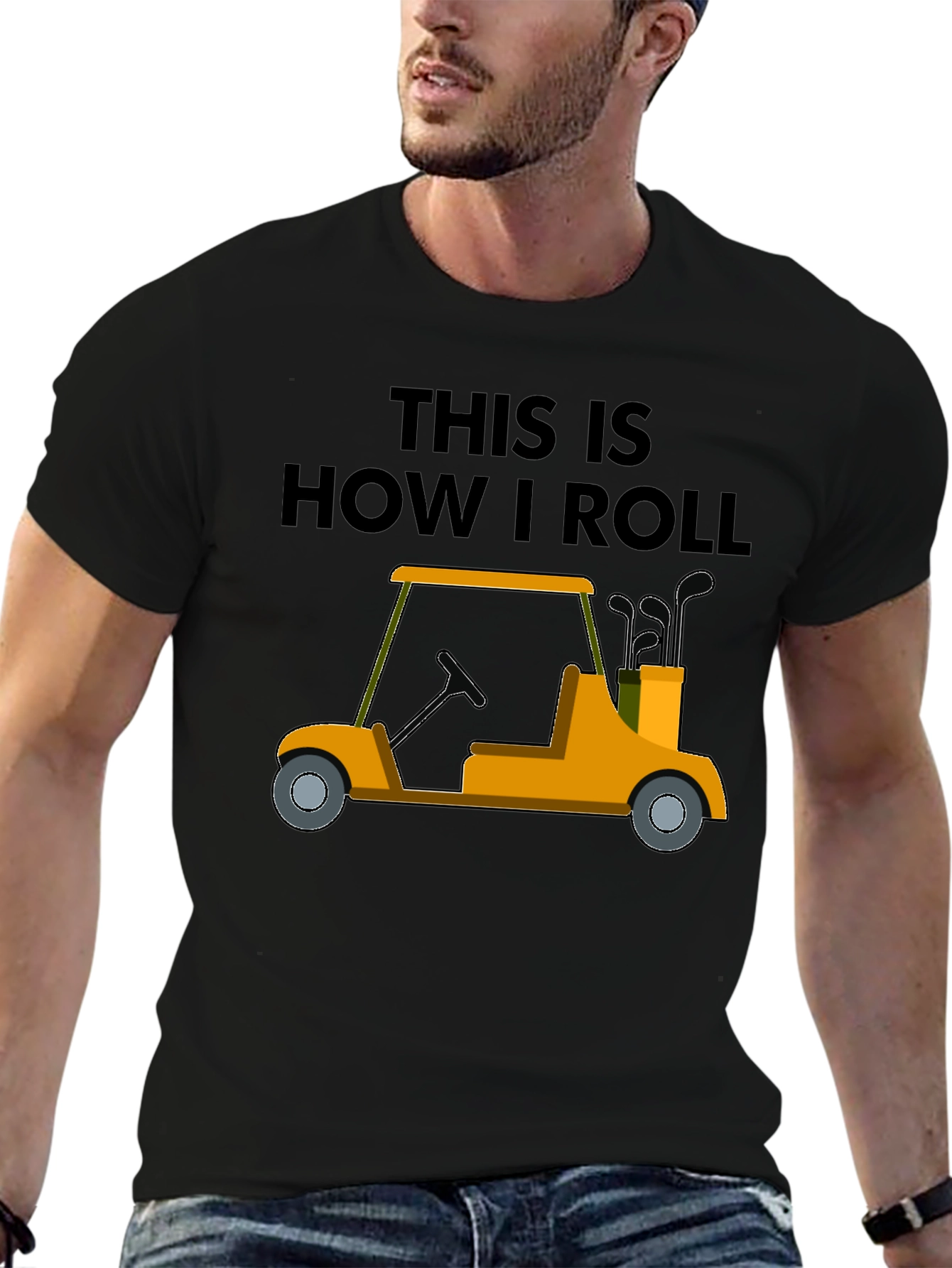 Camiseta Negra con Diseño de Carrito de Golf