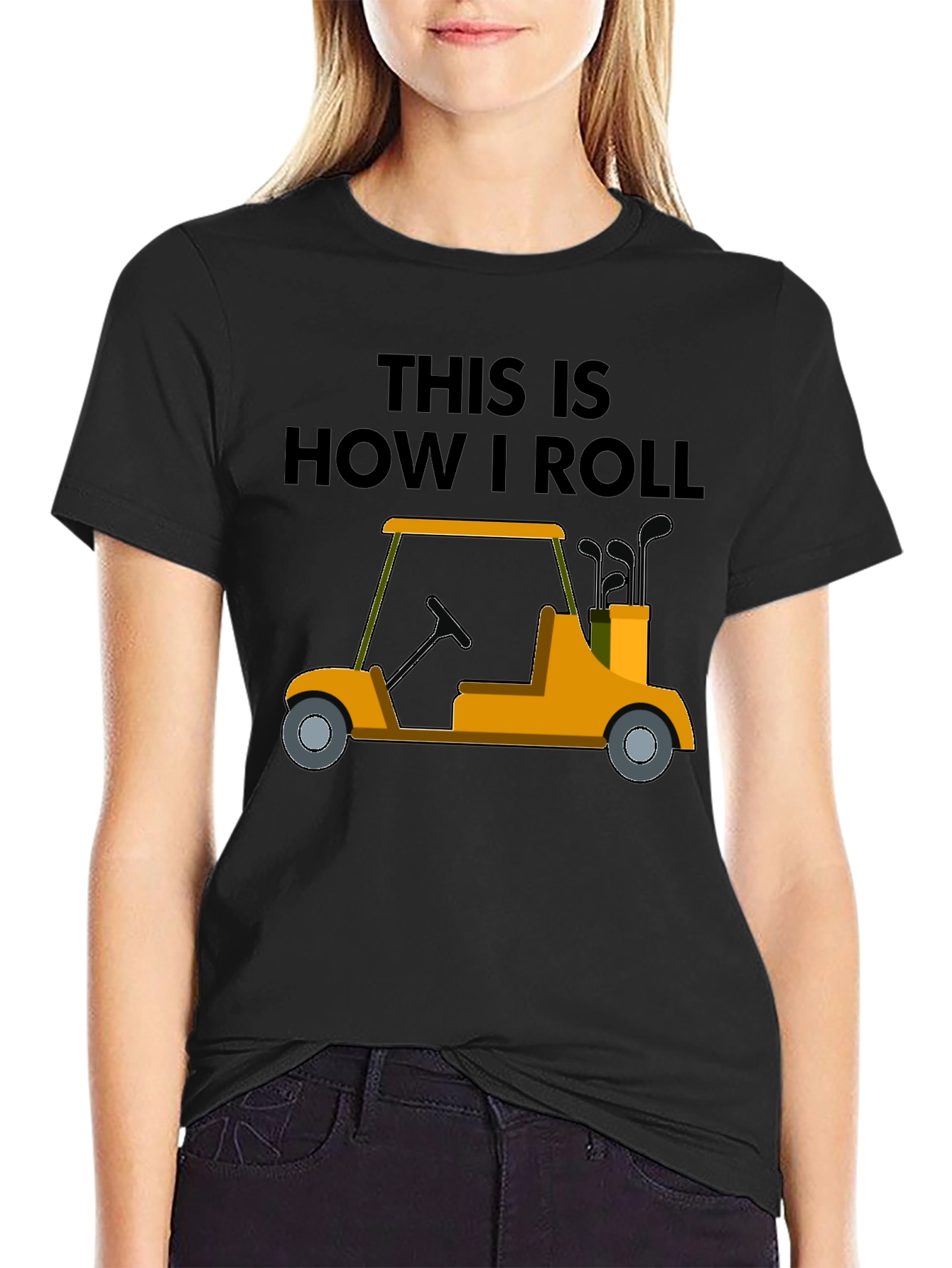 Camiseta Negra con Diseño de Carrito de Golf