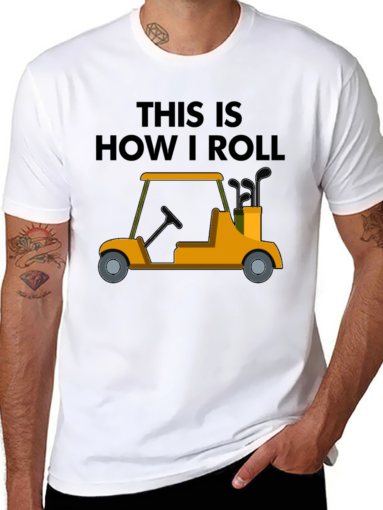 Camiseta Negra con Diseño de Carrito de Golf