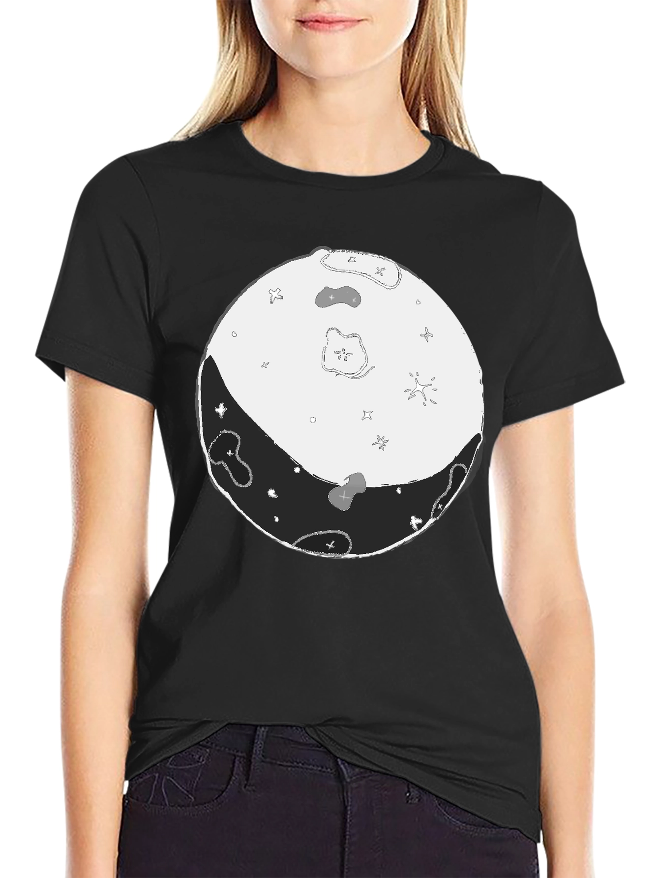 Camiseta Negra Yin Yang Lunar Hombre Casual