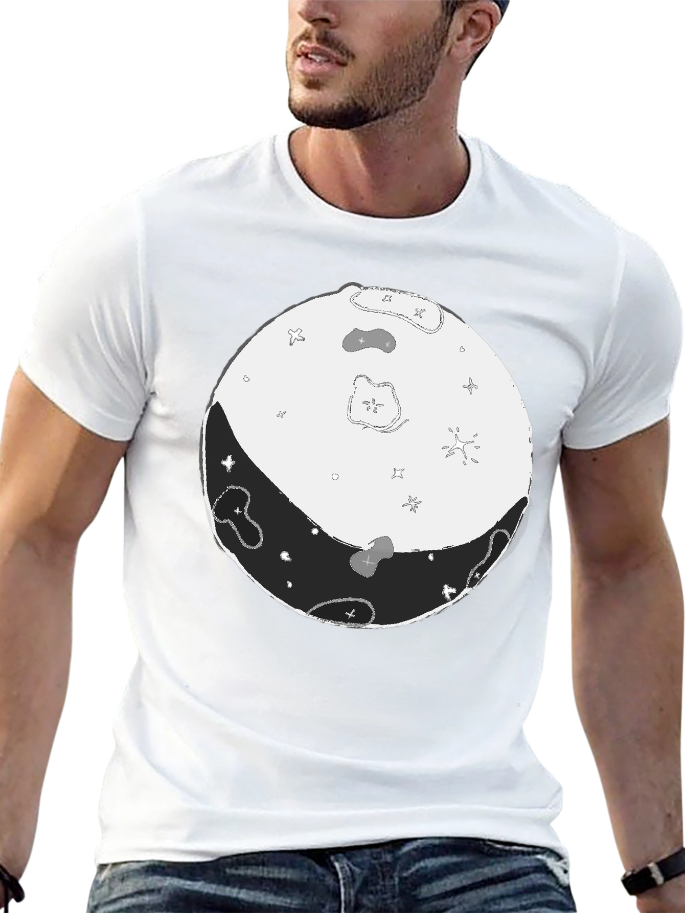Camiseta Negra Yin Yang Lunar Hombre Casual
