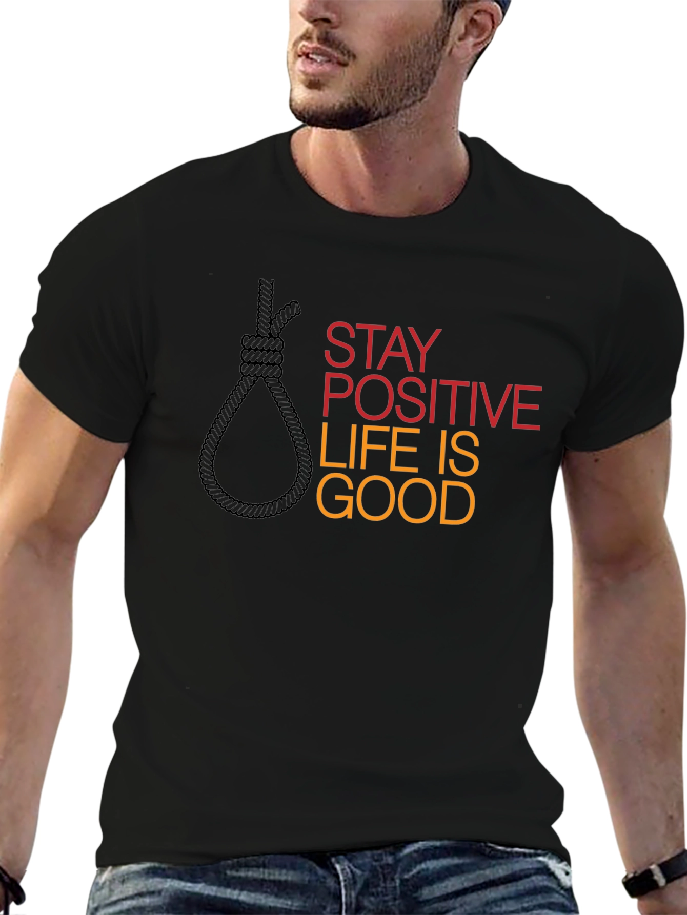 Camiseta Negra Gráfica Stay Positive