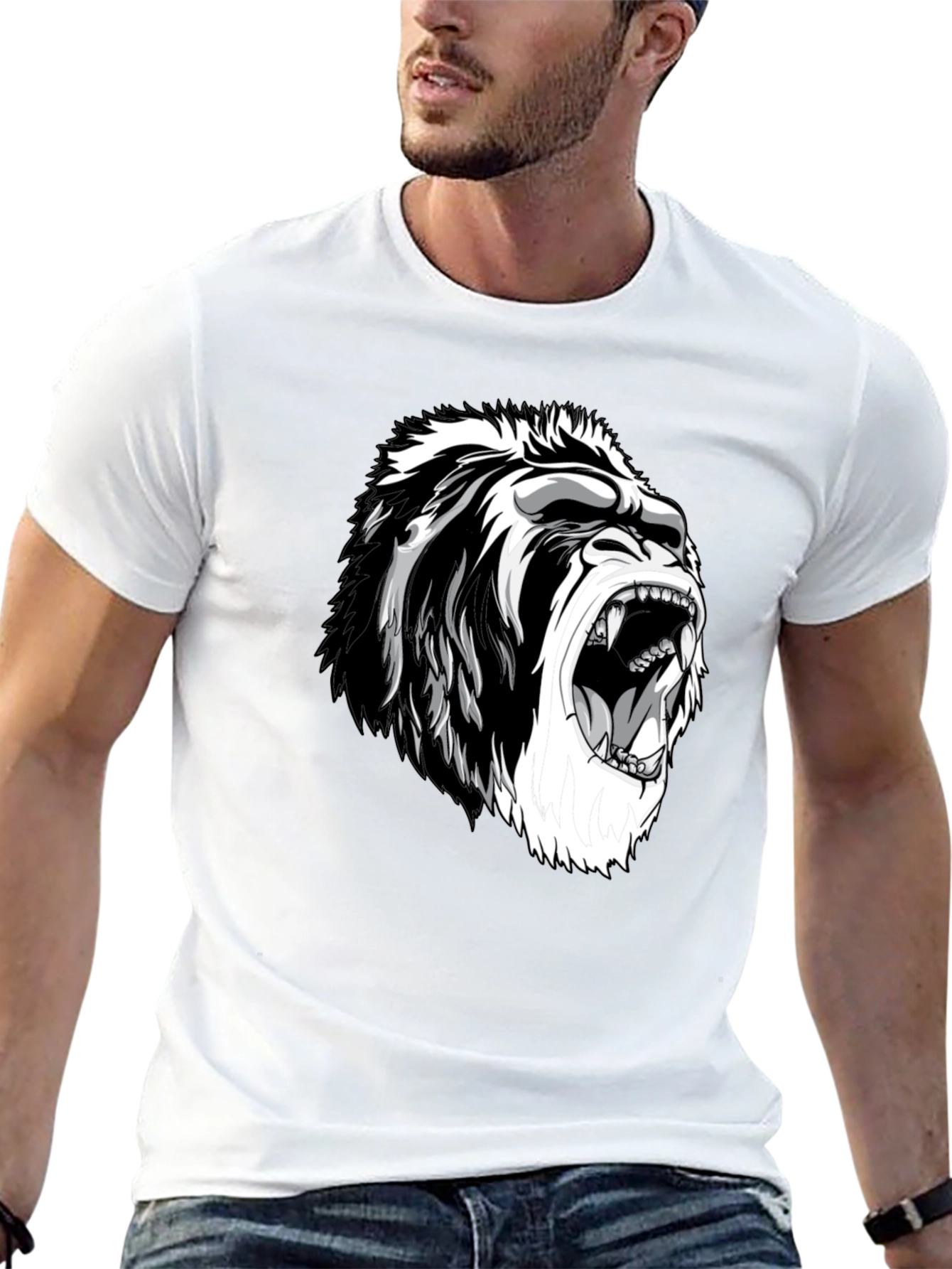 Camiseta Negra con Diseño de Gorila Furioso