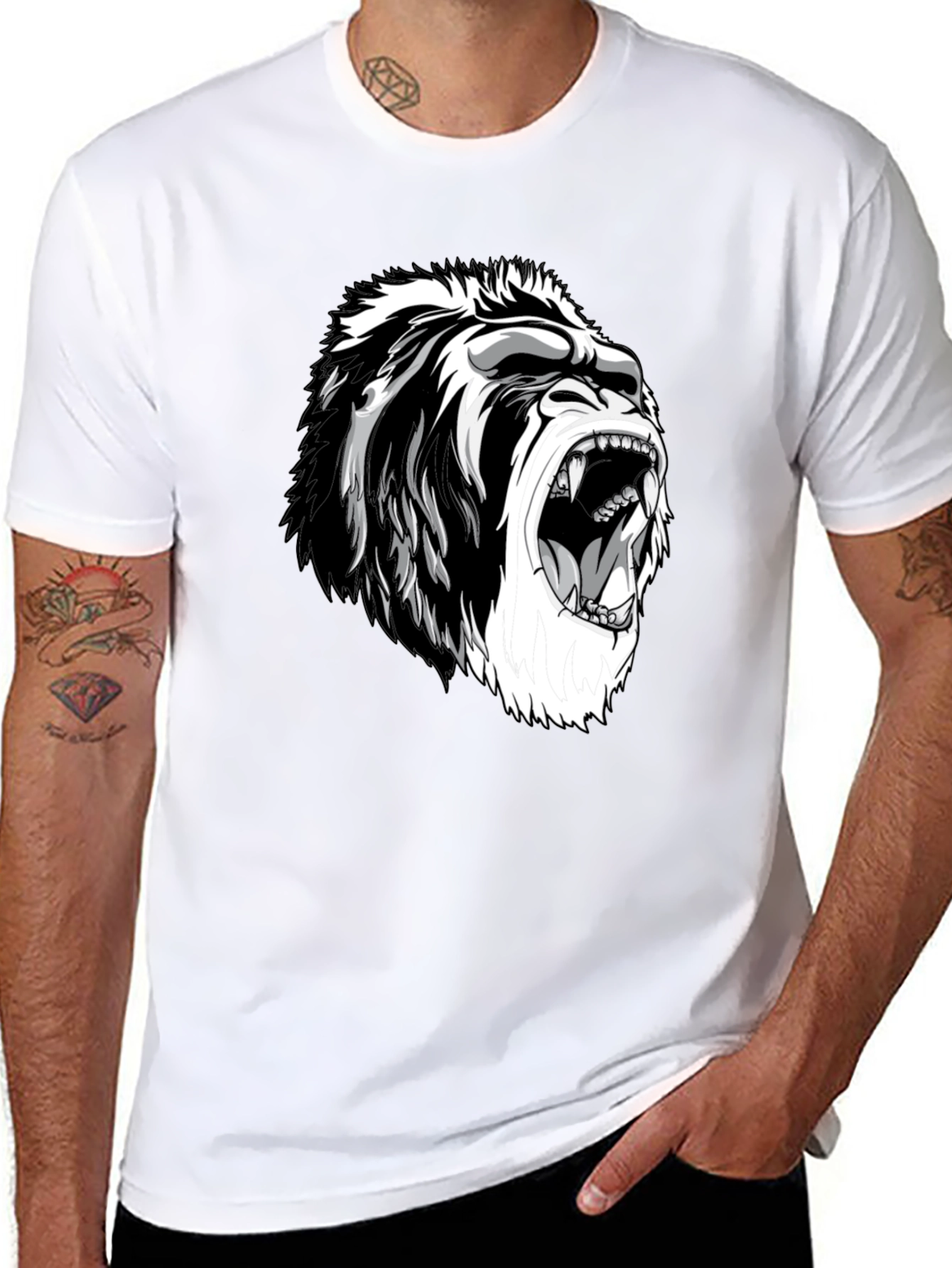 Camiseta Negra con Diseño de Gorila Furioso