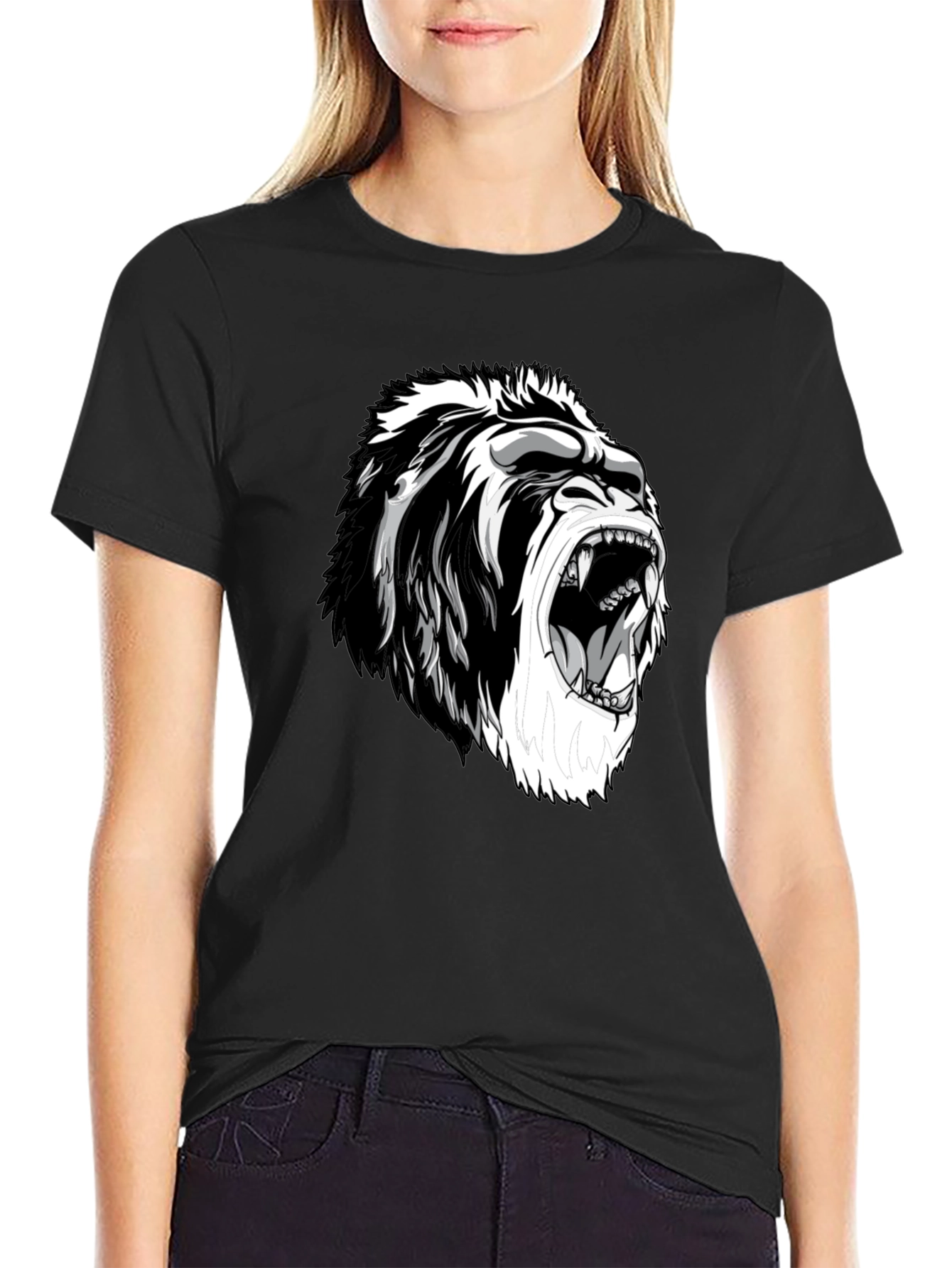 Camiseta Negra con Diseño de Gorila Furioso