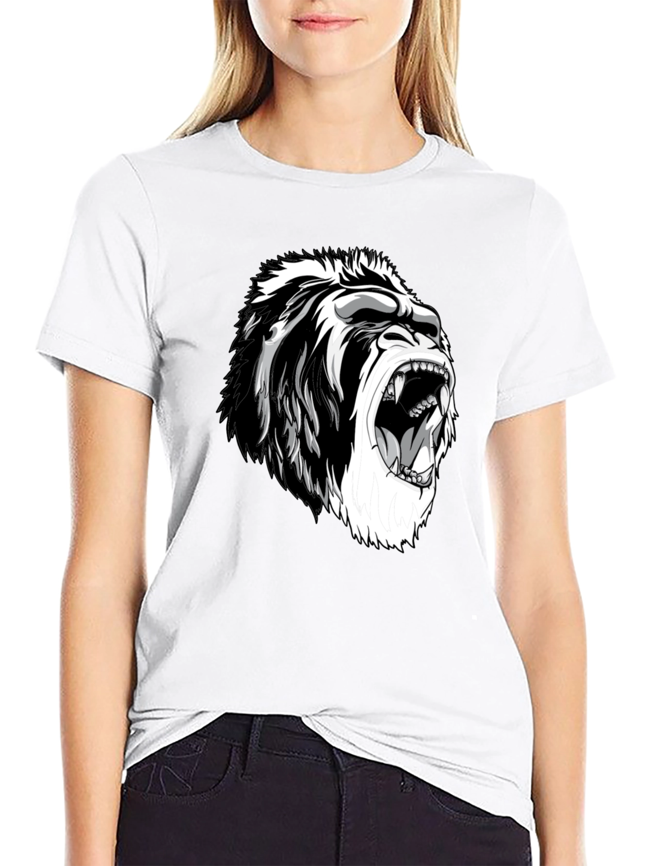 Camiseta Negra con Diseño de Gorila Furioso