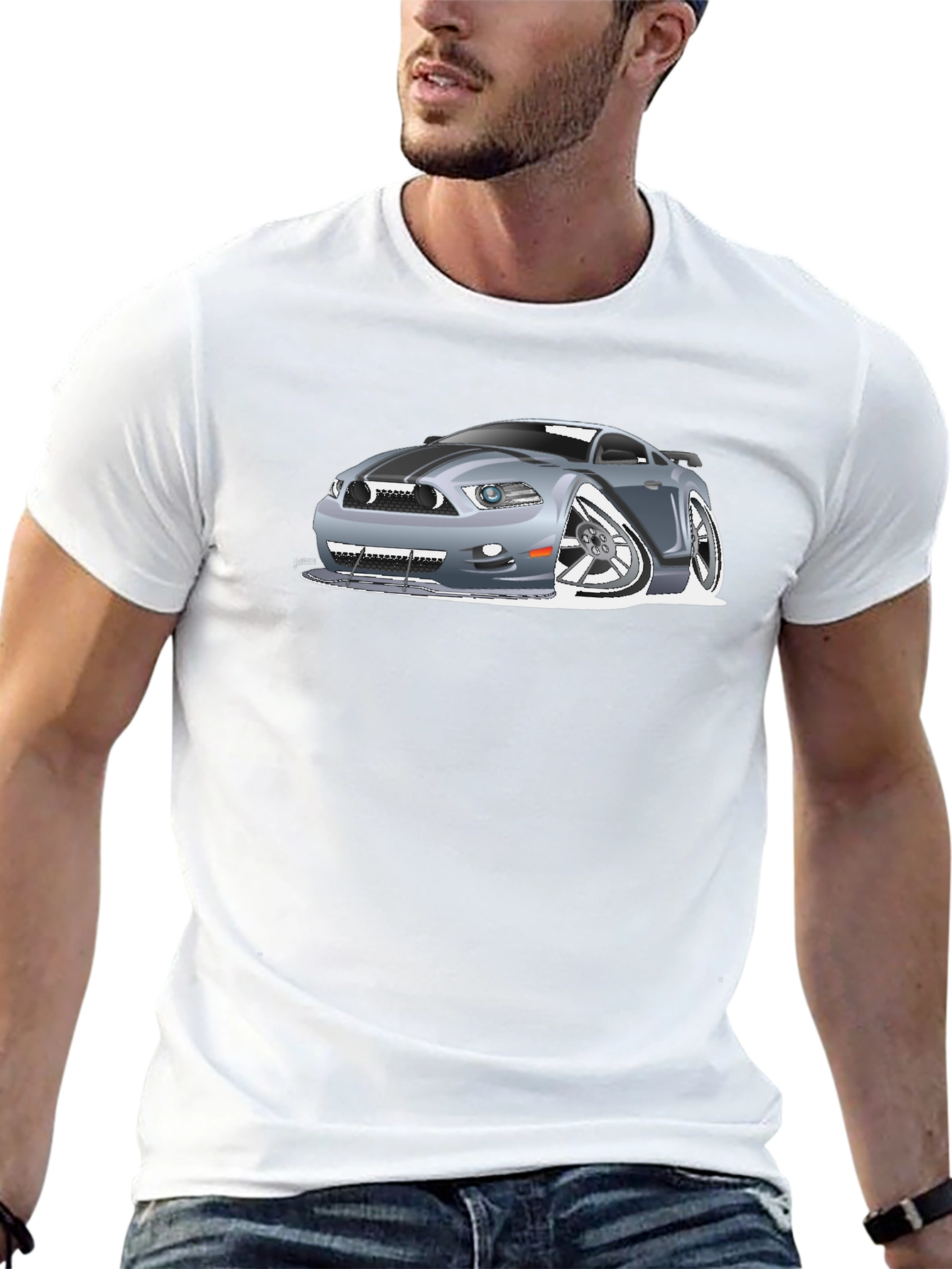 Camiseta Negra Estampada Coche Deportivo