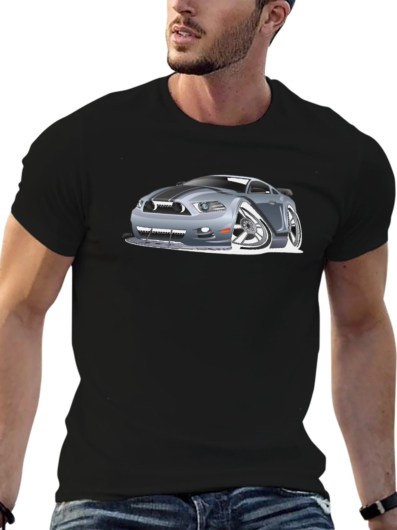 Camiseta Negra Estampada Coche Deportivo