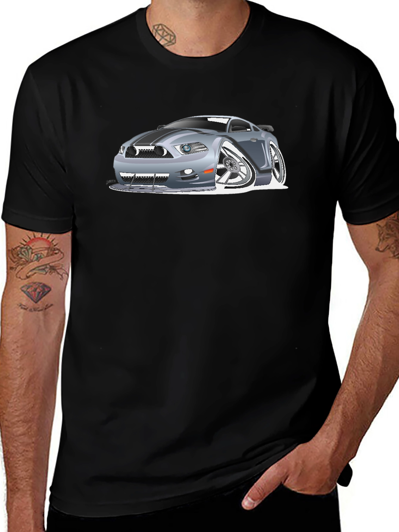 Camiseta Negra Estampada Coche Deportivo