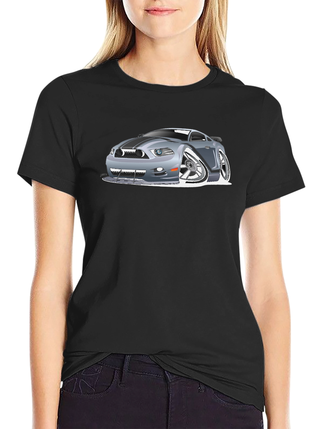 Camiseta Negra Estampada Coche Deportivo