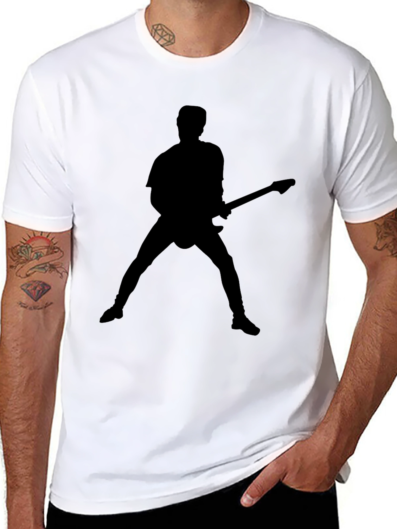 Camiseta Negra Silueta de Guitarrista Rock