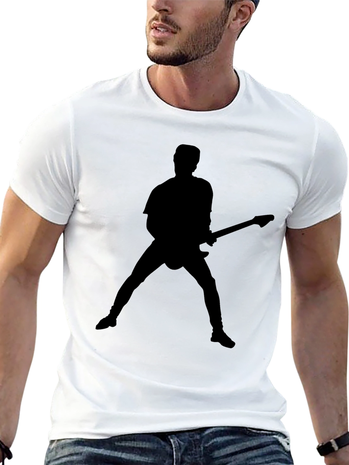 Camiseta Negra Silueta de Guitarrista Rock