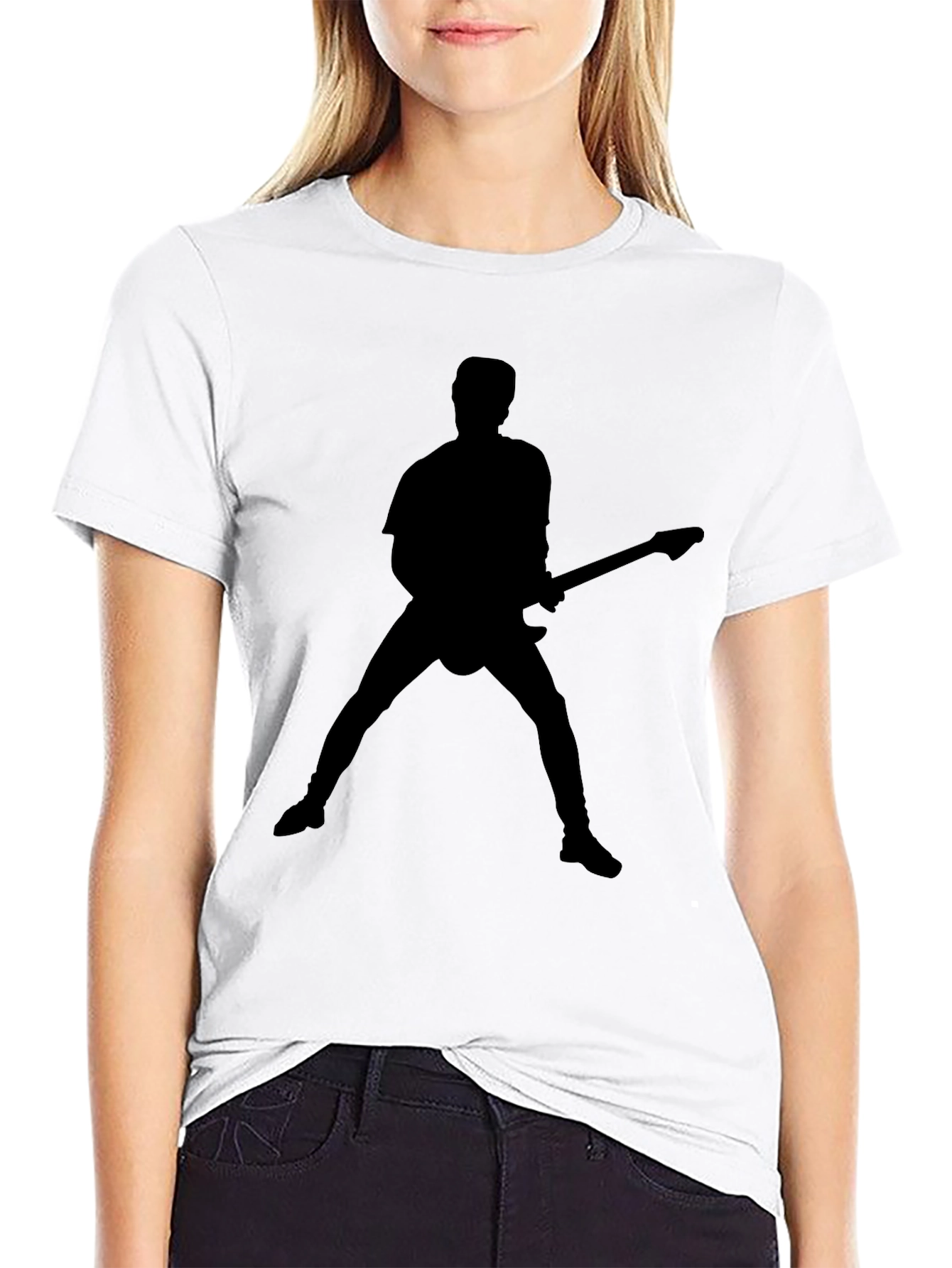 Camiseta Negra Silueta de Guitarrista Rock