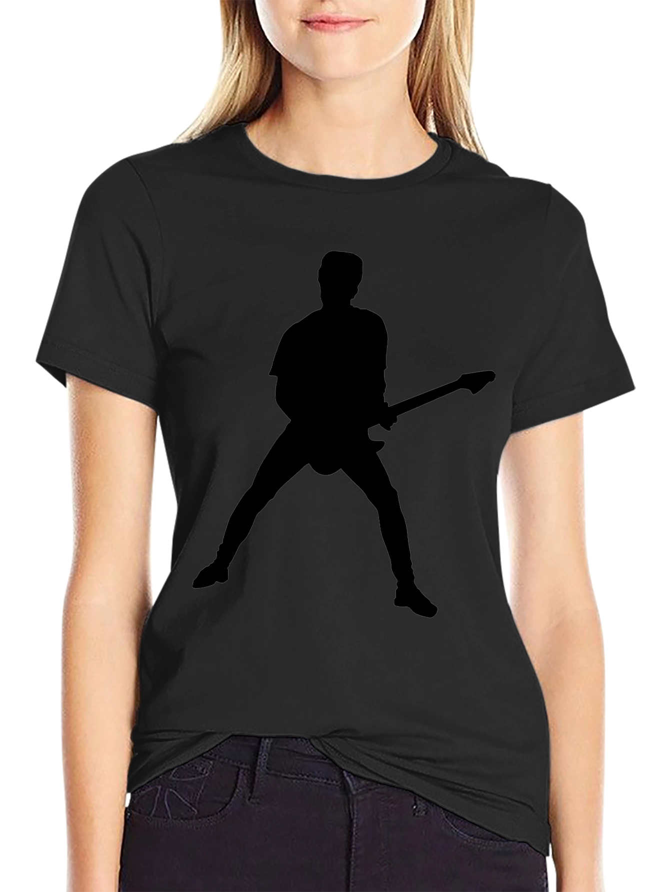 Camiseta Negra Silueta de Guitarrista Rock
