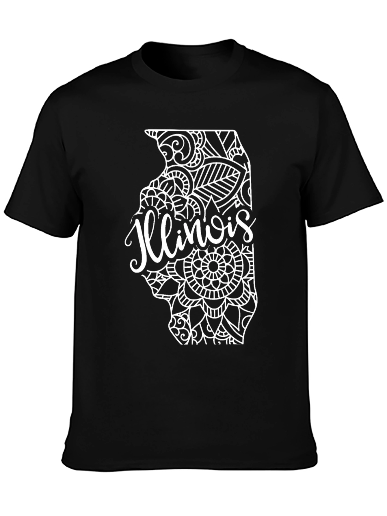 Camiseta Negra Diseño Illinois Mandala