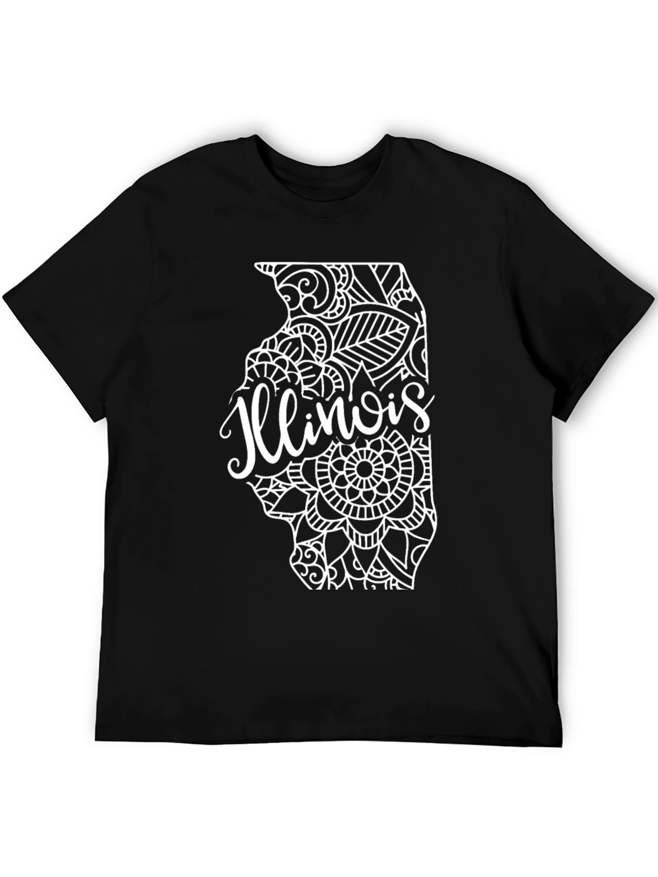 Camiseta Negra Diseño Illinois Mandala