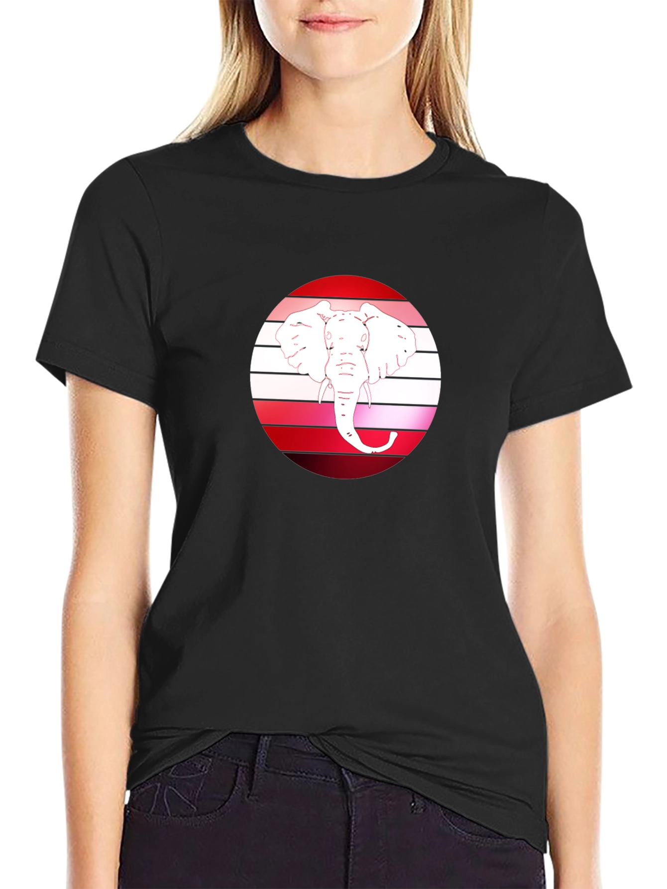 Camiseta Negra con Diseño de Elefante Retro