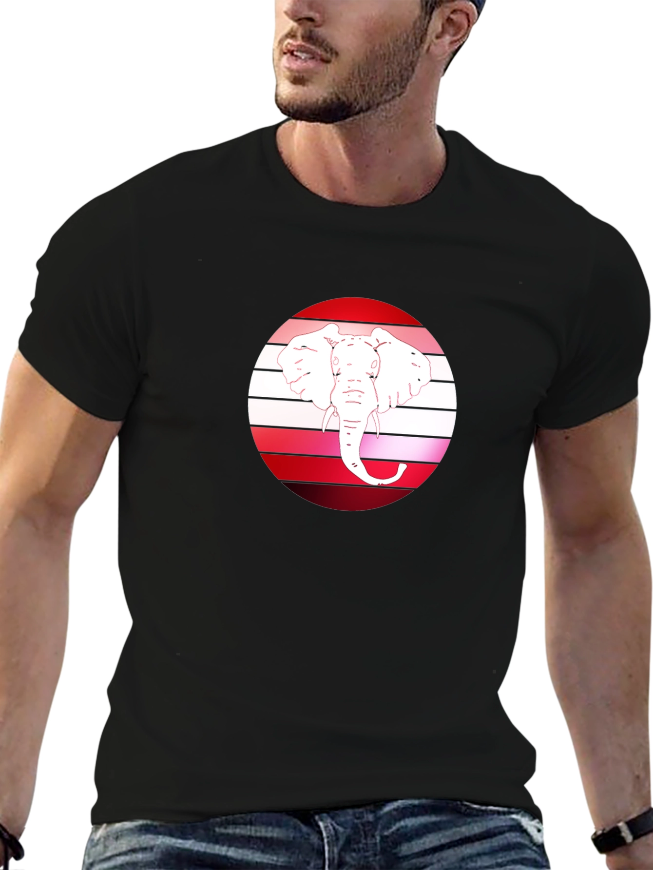 Camiseta Negra con Diseño de Elefante Retro