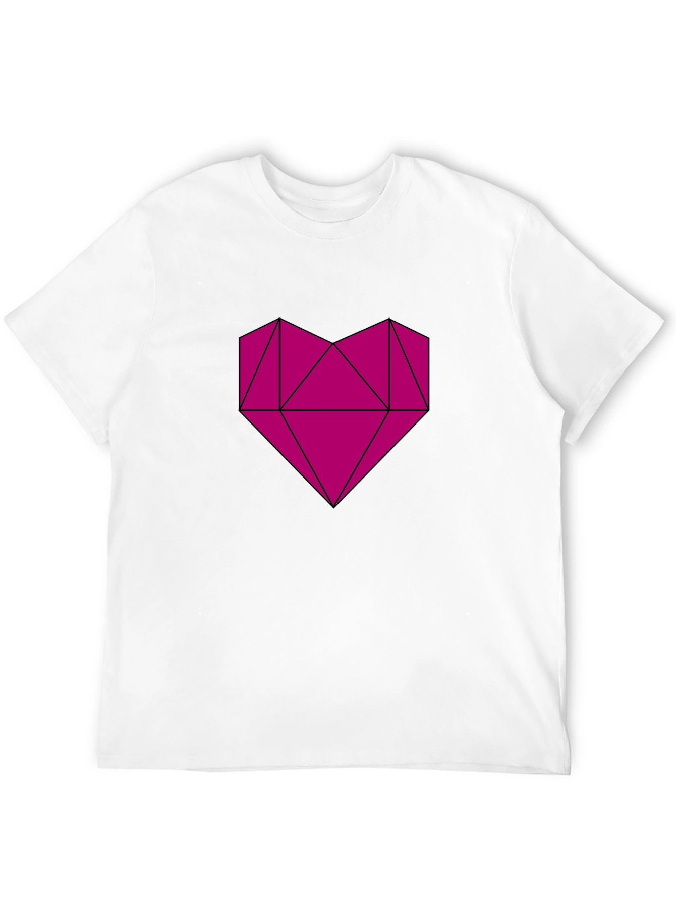 Camiseta Negra con Corazón Geométrico Magenta