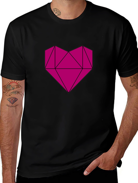 Camiseta Negra con Corazón Geométrico Magenta