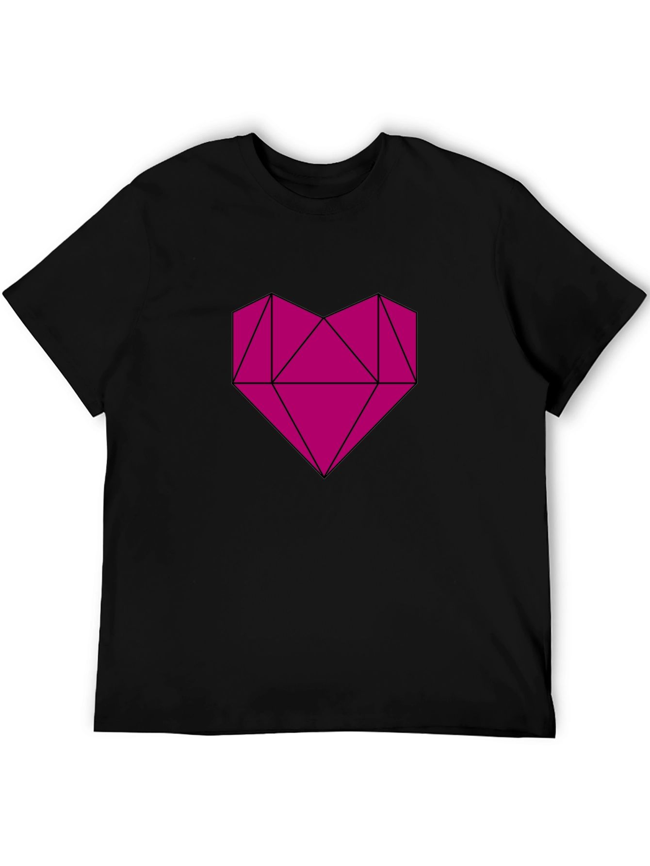 Camiseta Negra con Corazón Geométrico Magenta