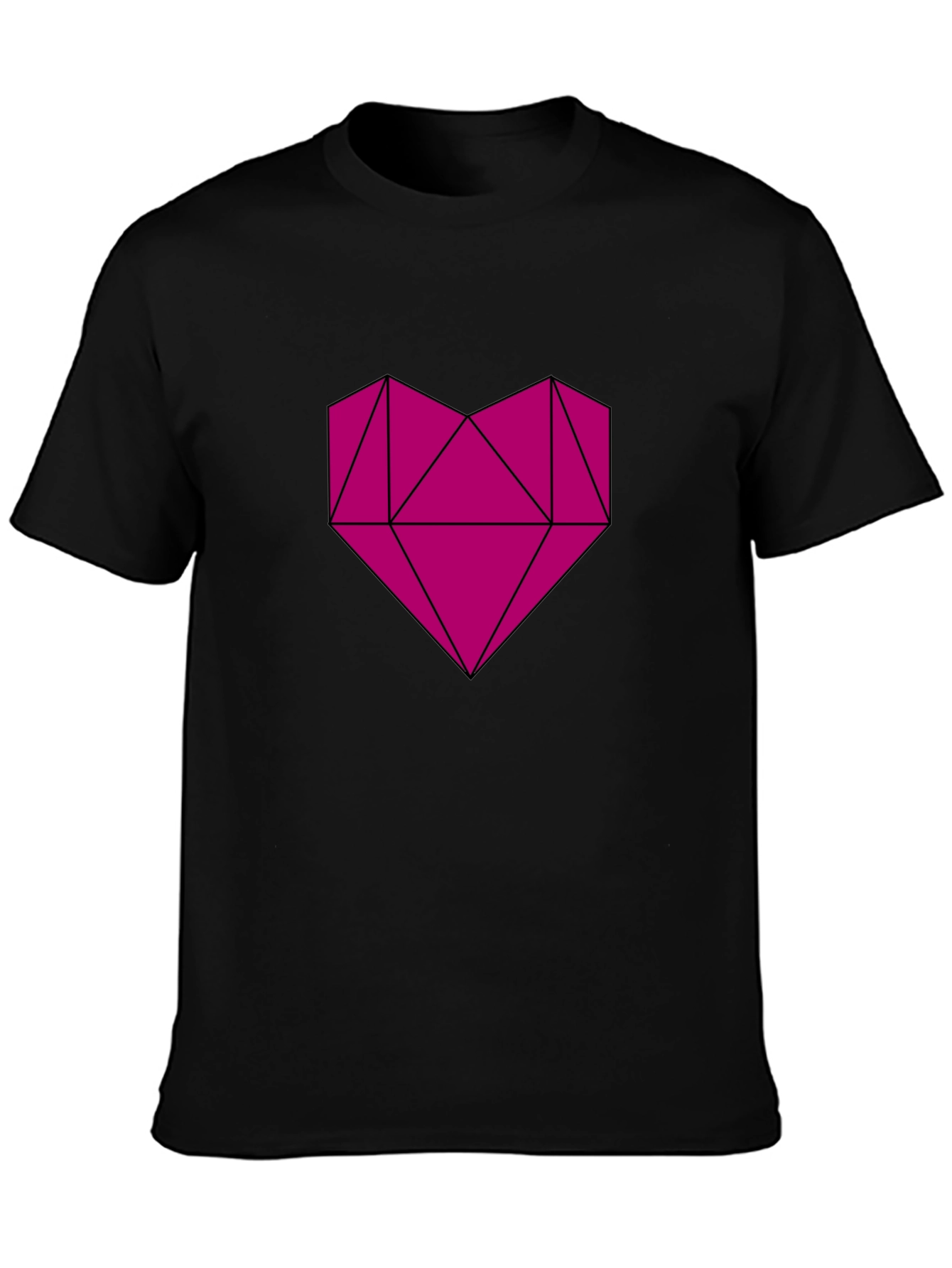 Camiseta Negra con Corazón Geométrico Magenta