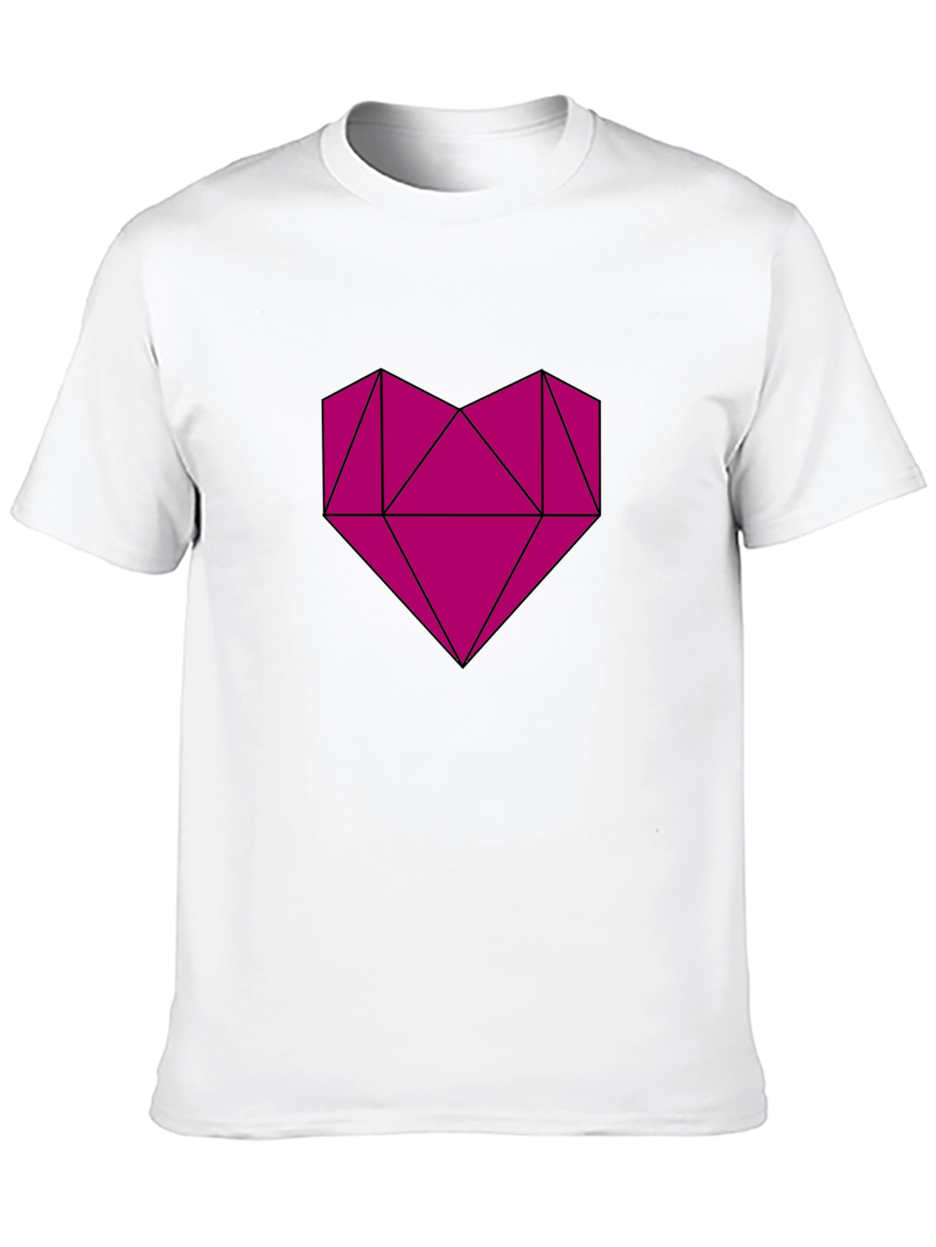 Camiseta Negra con Corazón Geométrico Magenta