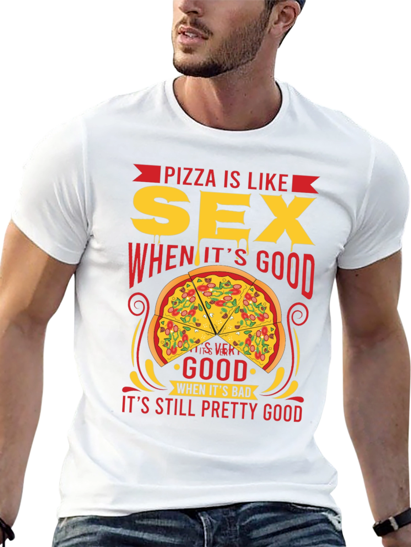 Camiseta Negra: Pizza es Como Sexo - ¡Siempre Buena!