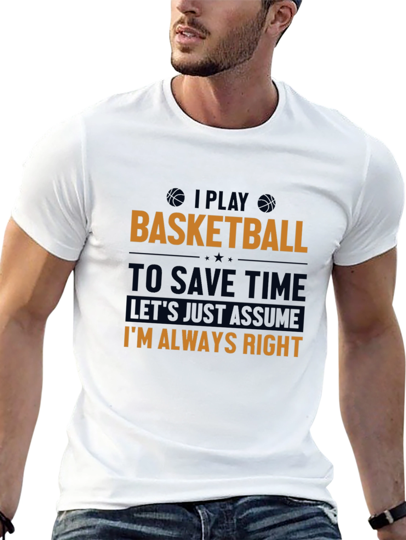 Camiseta Negra con Estampado de Baloncesto para Hombre