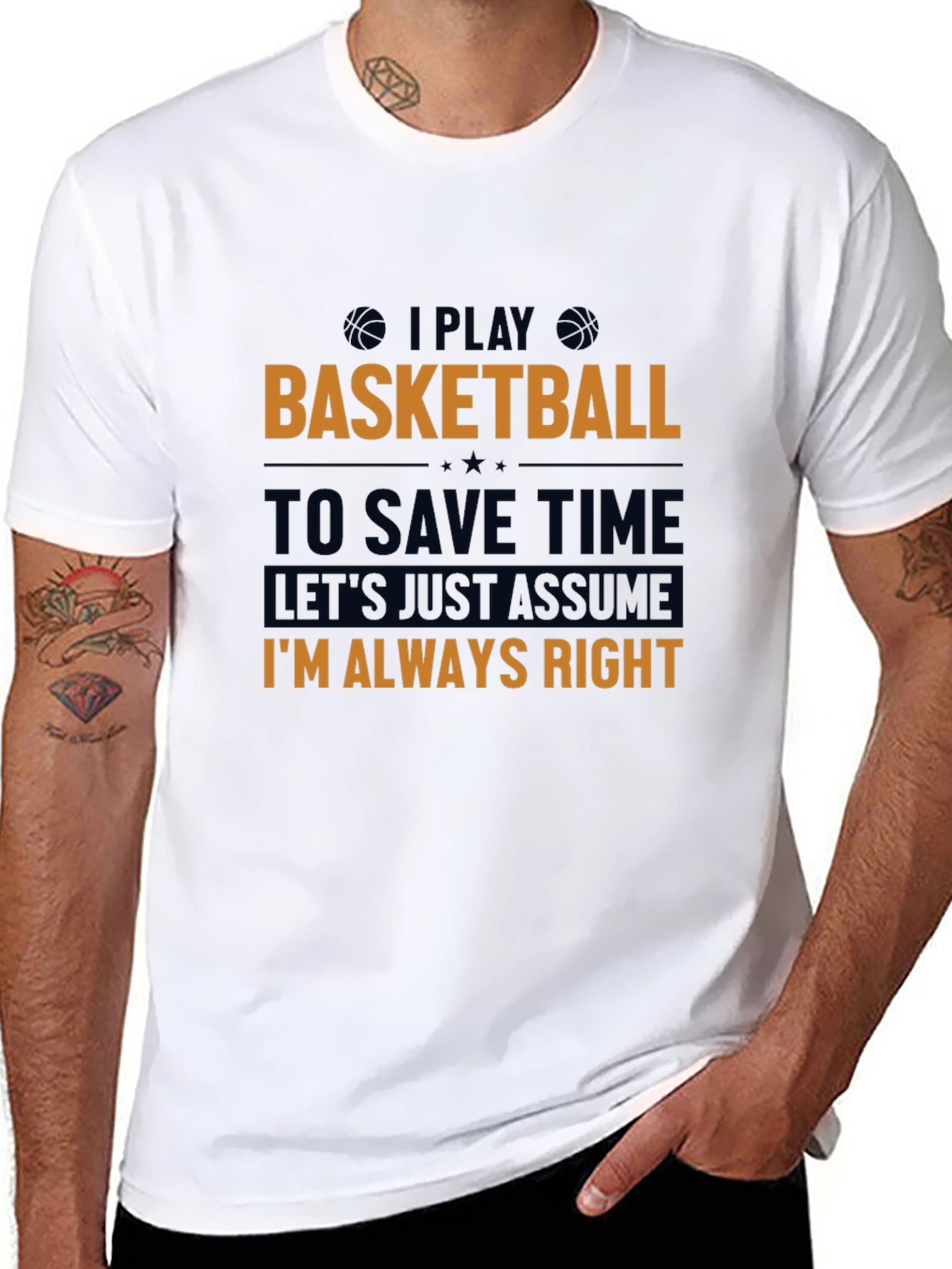 Camiseta Negra con Estampado de Baloncesto para Hombre