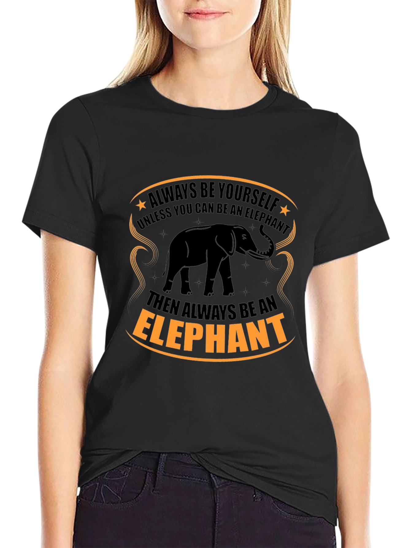 Camiseta Negra con Diseño de Elefante