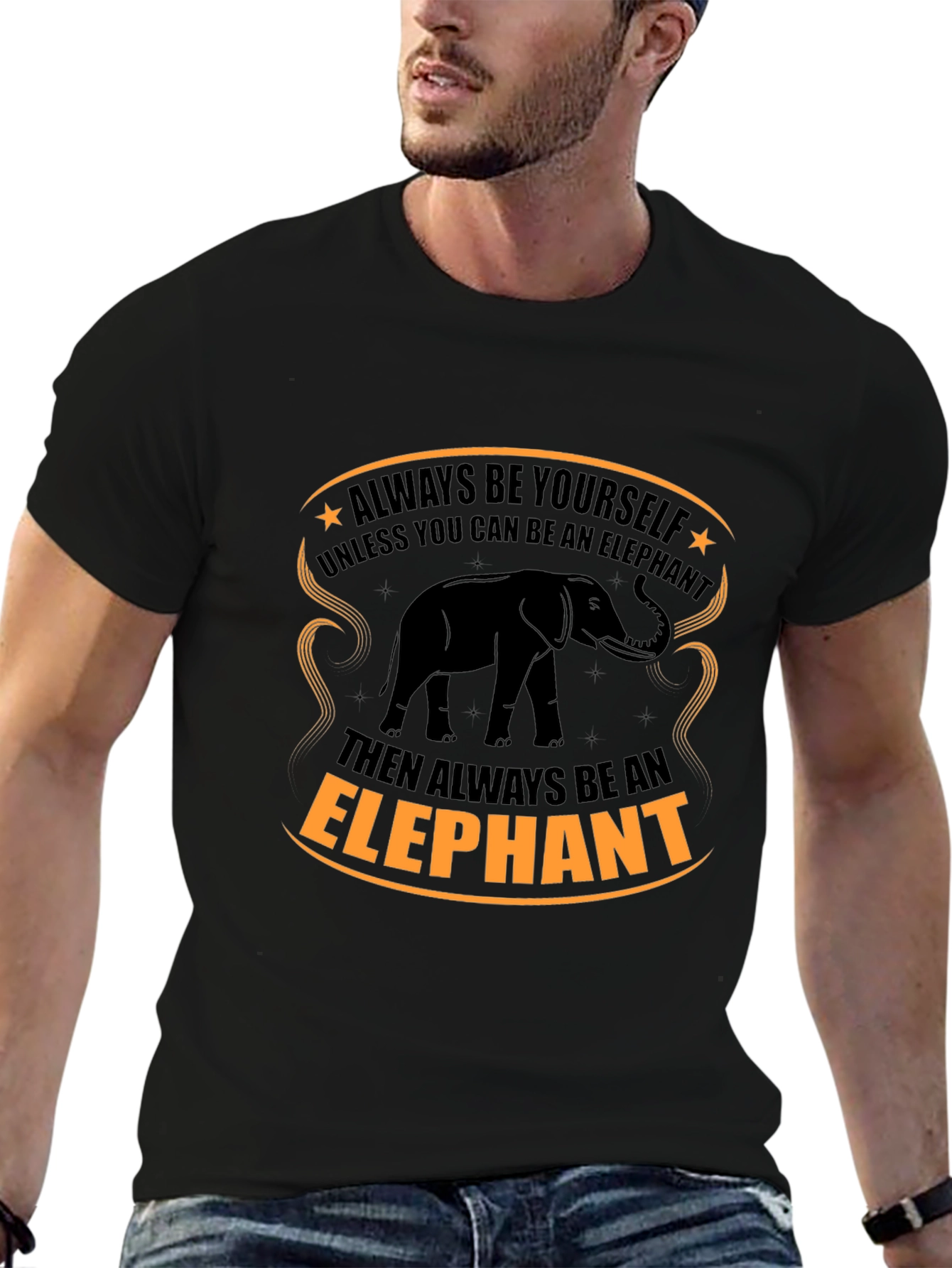 Camiseta Negra con Diseño de Elefante