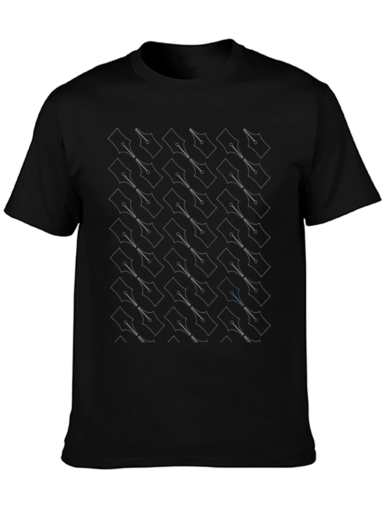 Camiseta Negra Diseño Plumas Estilográficas para Escritores