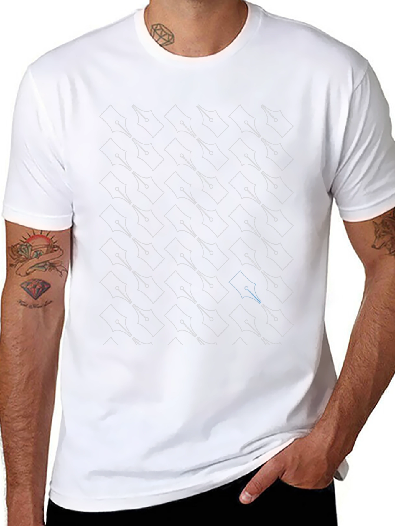Camiseta Negra Diseño Plumas Estilográficas para Escritores