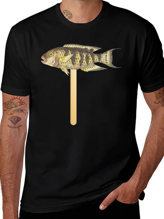 Camiseta Negra con Diseño de Pez Tropical en Palo
