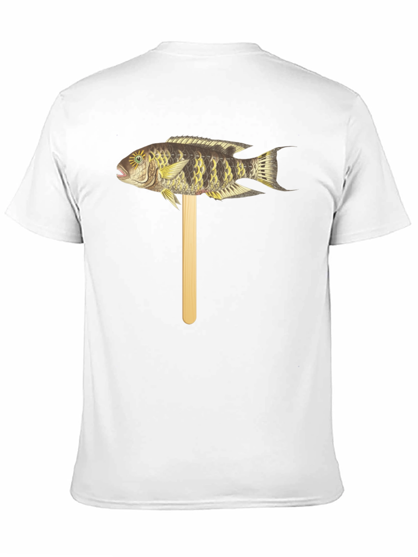 Camiseta Negra con Diseño de Pez Tropical en Palo