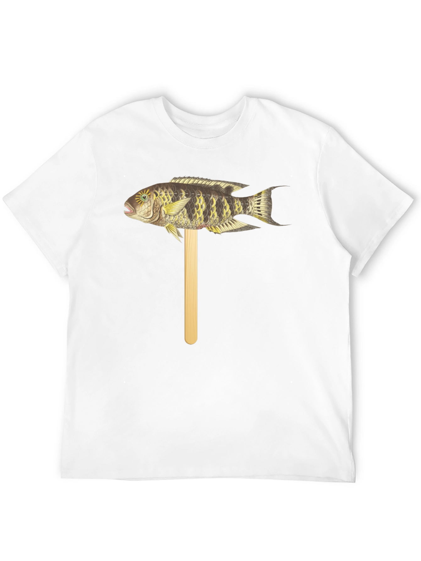 Camiseta Negra con Diseño de Pez Tropical en Palo