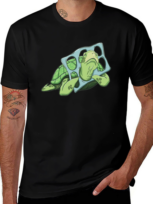 Camiseta Negra con Tortuga y Aro de Plástico