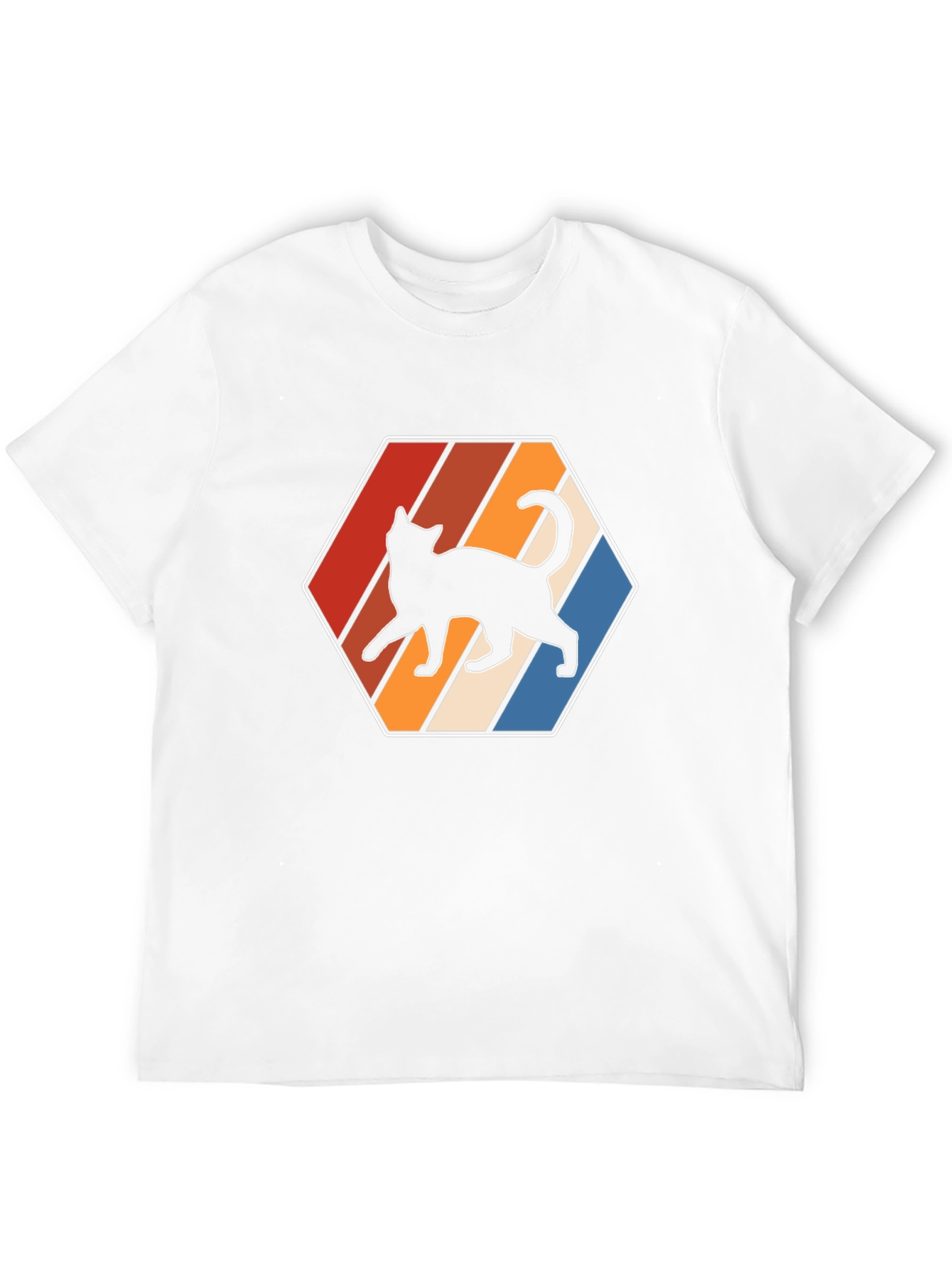 Camiseta Hombre Diseño Gato Retro Hexagonal