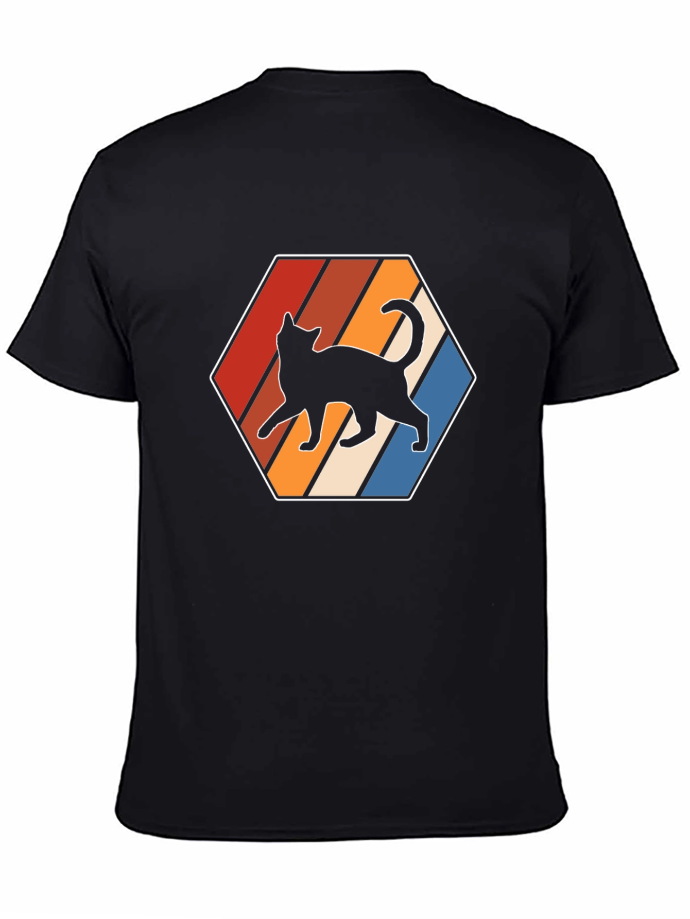 Camiseta Hombre Diseño Gato Retro Hexagonal