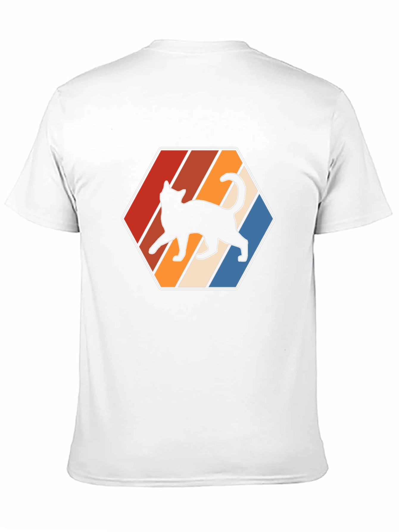 Camiseta Hombre Diseño Gato Retro Hexagonal