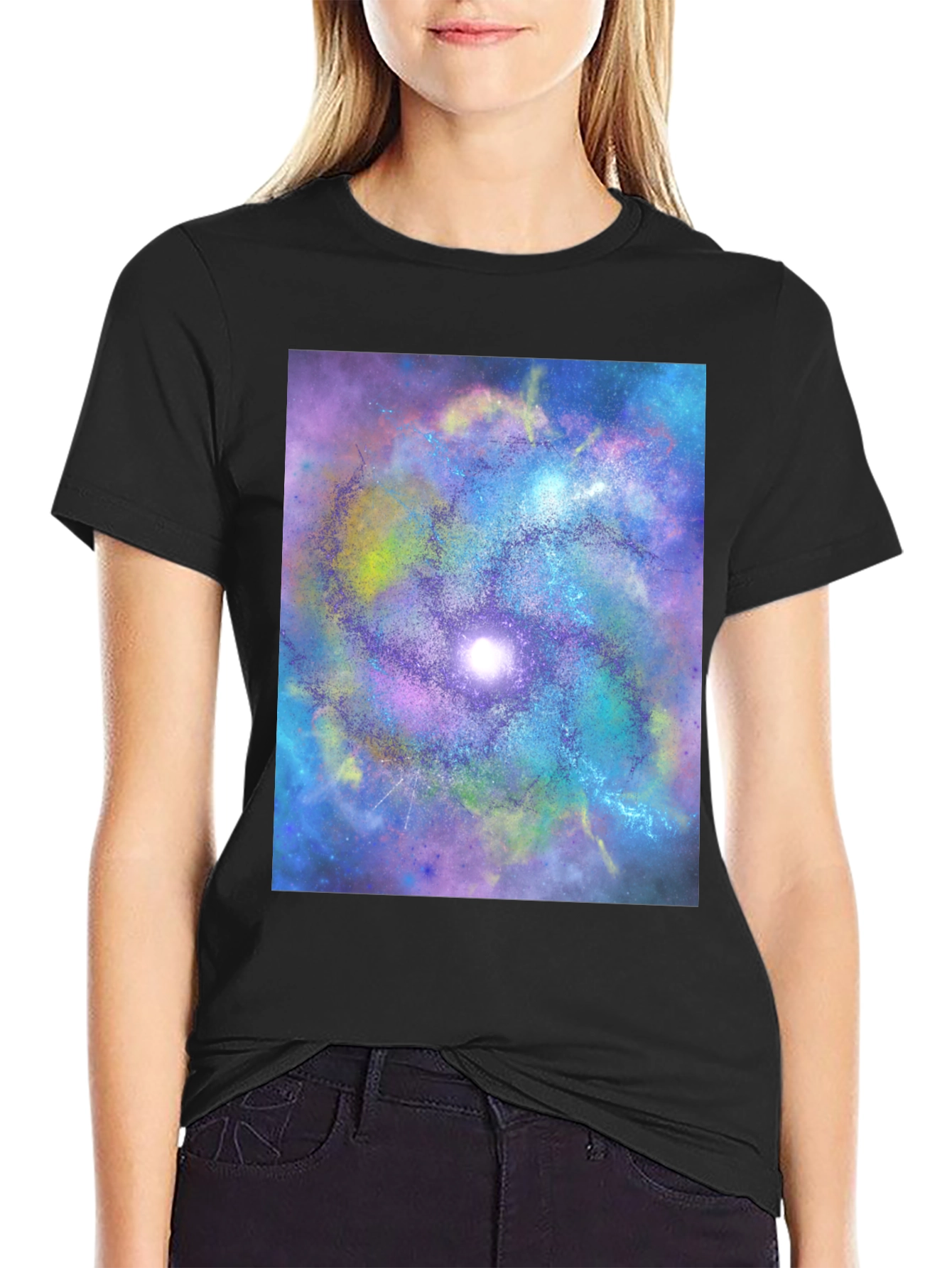 Camiseta Negra con Diseño de Galaxia