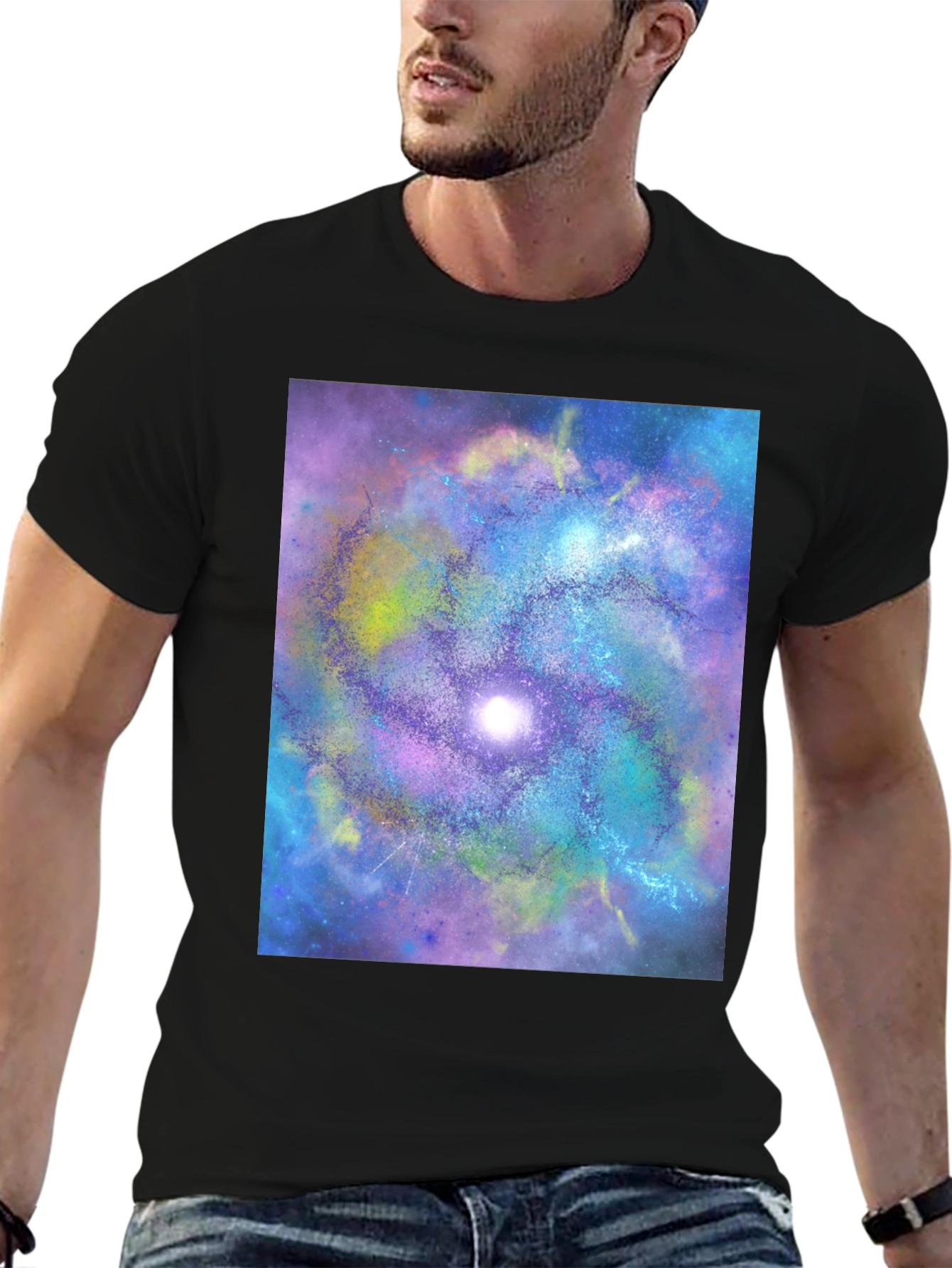 Camiseta Negra con Diseño de Galaxia