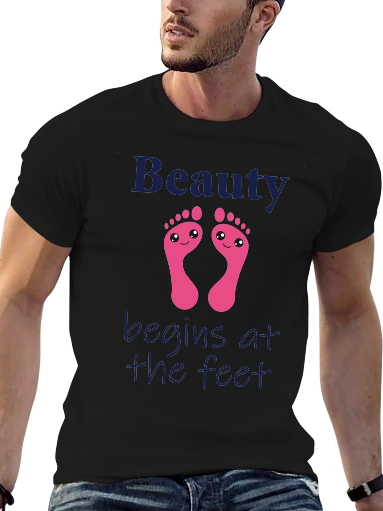 Camiseta Negra Estampada Beauty Begins at the Feet