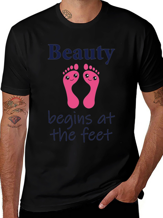 Camiseta Negra Estampada Beauty Begins at the Feet