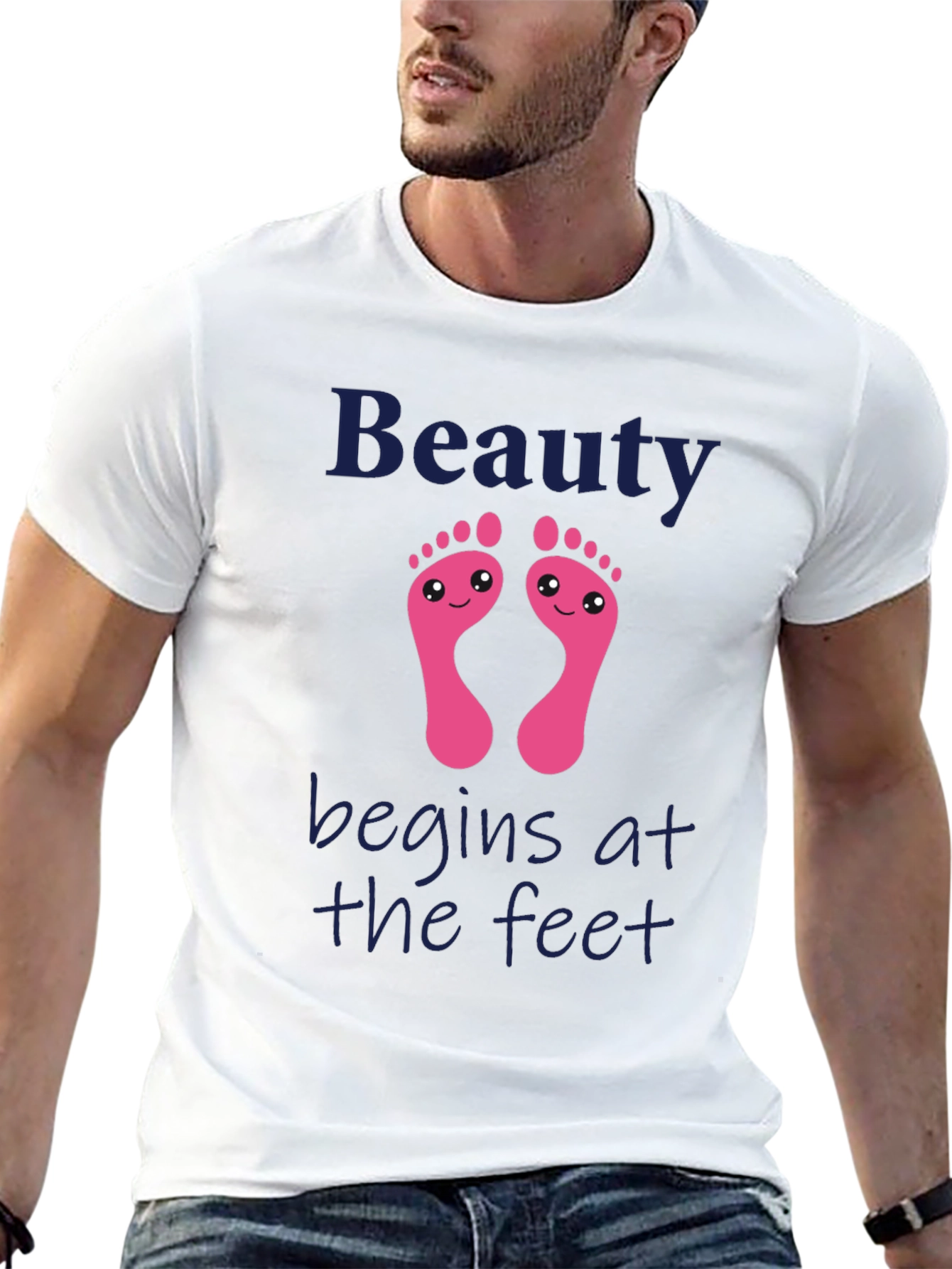 Camiseta Negra Estampada Beauty Begins at the Feet