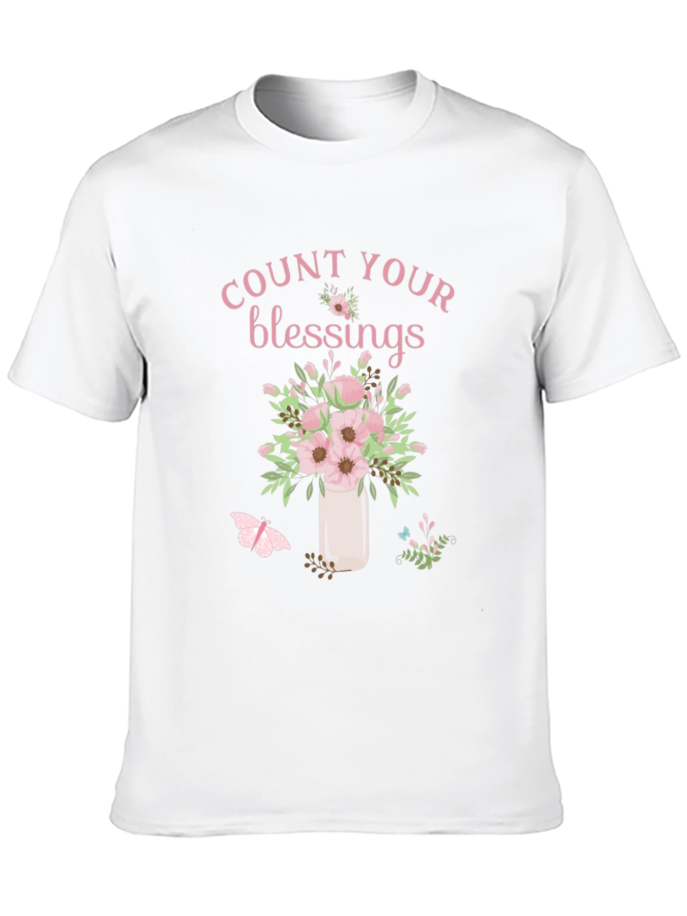 Camiseta Negra Count Your Blessings con Flores Rosadas