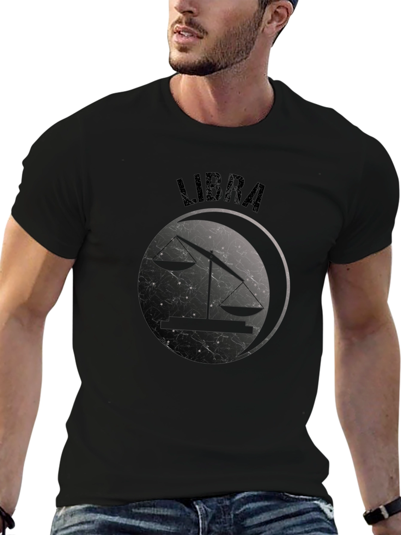 Camiseta Libra Signo Zodiacal Negro Diseño Único